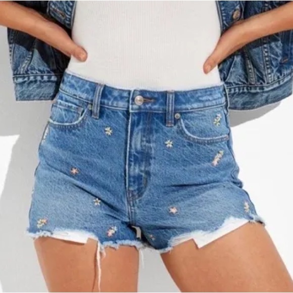 American eagle denim shorts floral print mini shorts distressed size 4 - Picture 8 of 8
